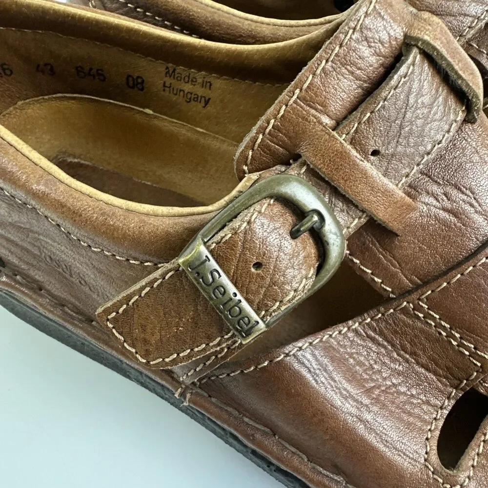 Josef Seibel Fisherman Flat Sandal Closed Toe Brown Leather Buckle 43‎ US 9.5-10